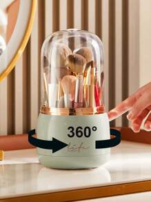 1 pieza Balde de almacenamiento de cosméticos transparente, organizador de cepillos de maquillaje con rotación de 360°, contenedor para lápices de cejas y barril para brochas de sombra de ojos