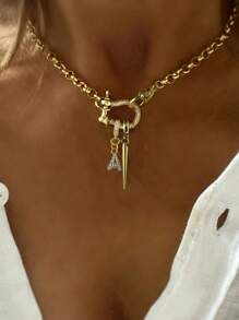 Corrente com letras iniciais A-Z STYLEVER 1 peça, fivela de ferradura com diamantes e pingente de letras com diamantes, corrente de aço inoxidável, para celebrar feriados e o dia a dia
