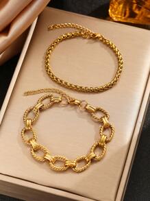 Aomogo 2 Pezzi Hip-Hop e alla moda Braccialetto a catena robusto unisex in acciaio inossidabile, adatti all'uso quotidiano