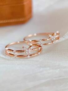 1 pieza Anillo de doble capa elegante de plata de ley 925 con diseño de mariposa y circonita cúbica, joyería de moda para uso diario/fiesta, regalo para mujeres
