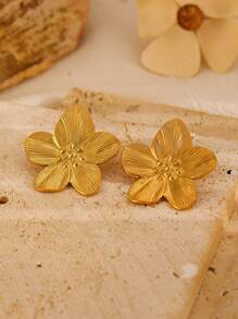 1 Pair Fashionable Unique Elegant Stainless Steel Starfish & Floral Design Stud Earrings For Women, Suitable For Daily Wear, Parties, Gatherings, Gift For Valentine's Day, Mother's Day