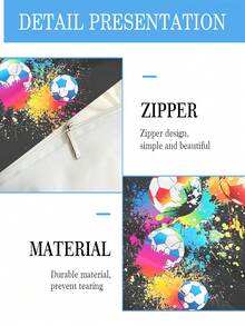 Juego de ropa de cama para niños y niñas (1/3 piezas) con sábana y funda nórdica con estampado de salpicaduras de tinta de colores, elementos de fútbol vibrantes y dinámicos, diseño de estilo de moda, lavable a máquina - Multicolor - Ver 4