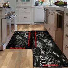 1pc Halloween Skull Pattern Printed Non-Slip Linen Kitchen Rug, Bathroom Mat, Doormat, Home Decor, Halloween Decoration, Halloween Gift, 3D Printed Rectangular, Suitable For Living Room, Bedroom, Hallway, Bathroom, Laundry Room - Polyester Carpet, Indoor & Outdoor Use
