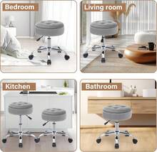 Swivel Vanity Stool Chair For Makeup Room, Rolling Stools With Wheels, Round Rolling Stool With Storage, Desk Stool With Wheels, Adjustable Stool, Office Stool, Ottoman Stool, Grey 14.2 In D - Grey - View 6