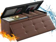 Storage Ottoman,Fireproof Folding Storage Bench With Lock(15"X 43"X15"),Waterproof Leather Storage Bench Chest With Handles&2 Extra Storage Boxes,Storage Safe For Living Room,Bedroom,Brown - Chocolate Brown - View 1
