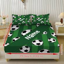 3 Stücke personalisiertes grünes Fußballmuster bedrucktes Bettlaken Set, Tagesdecke Set, Bettwäsche, Queen Quiltset mit 2 Kissenbezügen und 1 Tagesdecke, geeignet für Raumdekor, Schlafzimmerdekoration, Heimdekoration, Dorm Ausstattung, Einzelbett Set, Geburtstagsgeschenk, Geschenk für Familie und Freunde, Halloween Deko, Personalisiertes Weihnachtsgeschenk, Geschenk für Fußballliebhaber