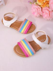 1 Pair Of Children's Fashionable And Cute Neutral Rainbow Colored Comfortable Flat Sandals, Suitable For Summer Baby Girls To Go On Vacation, Beach, Family Gatherings, And Wear