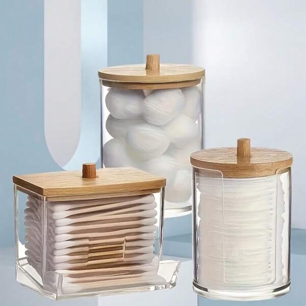 3 piezas Caja de almacenamiento de madera vintage con tapa - Caja de almacenamiento pequeña para palillos, hilo dental, hisopos y almohadillas, frasco organizador mini para baño, dormitorio, tocador, barra, escritorio - Lindo regalo para amigos, familia, mujeres (Estilo rústico) Accesorios de baño de vuelta al colegio