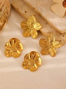 1 Pair Fashionable Unique Elegant Stainless Steel Starfish & Floral Design Stud Earrings For Women, Suitable For Daily Wear, Parties, Gatherings, Gift For Valentine's Day, Mother's Day