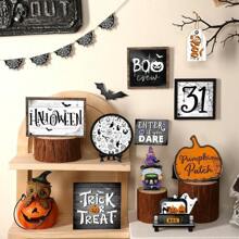 Zestaw 16-częściowych dekoracji na tace na Halloween, zawiera kreatywną ramkę z dyni, pajęczą sieć, drewniane znaki nietoperza, dekoracje na tace w stylu wiejskim do domu, kuchni, na imprezę halloweenową (koraliki nie są dołączone)