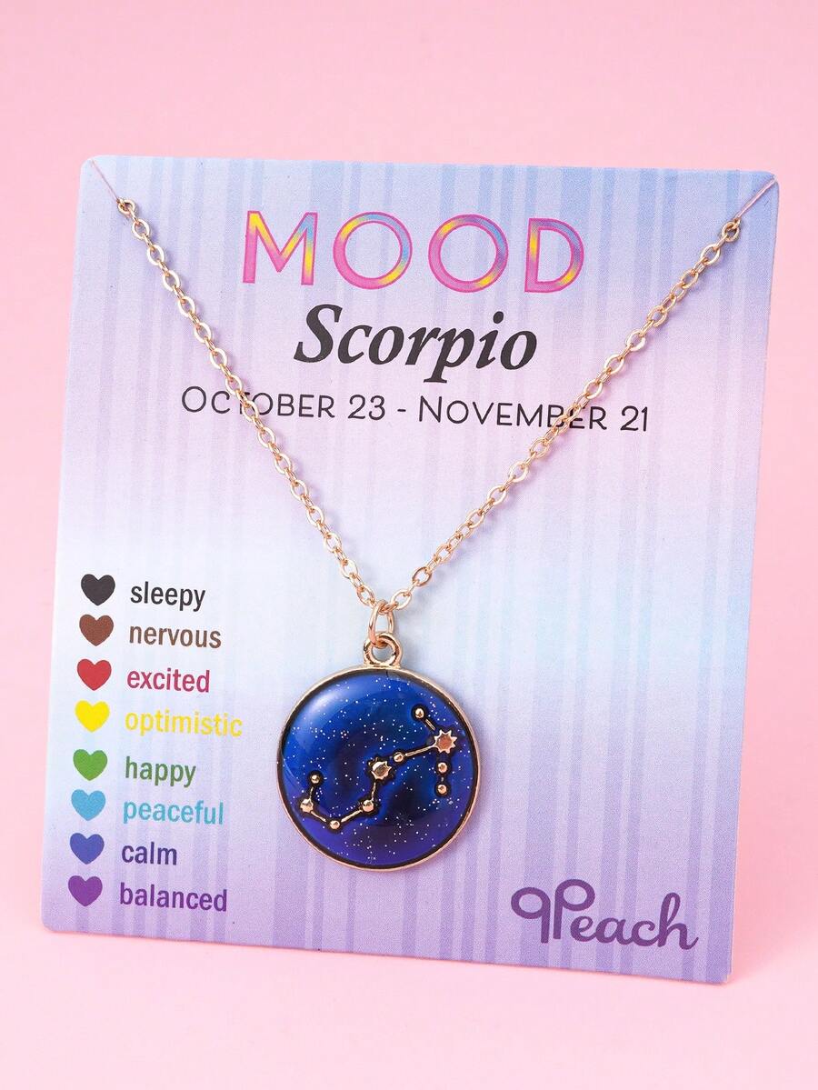 1pc Temperature Sensitive Color Changing 12 Zodiac Pendant Necklace, Fashionable Gold-Plated Zinc Alloy Mood Adjusting Jewelry For Girls - one-size - View 1