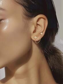 1 pieza Pendiente de plata sterling S925 con diseño de estrella de ocho puntas de circonita cúbica simple, pendiente de moda y versátil adecuado para uso diario de las damas, para madres, novias, regalos del Día de la Madre y San Valentín