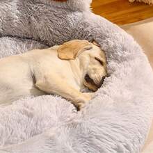 27英寸 35英寸 43英寸 大型犬舒缓狗床，人造毛皮甜甜圈抱抱狗床，圆形蓬松枕头，可洗宠物狗床 - 彩色 - 查看 6