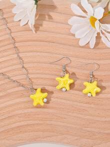 1 套（1 对耳环 + 1 条项链）可爱陶瓷海星吊坠耳环和项链首饰套装，适合女性日常休闲、沙滩、派对穿着、所有季节、节日礼物