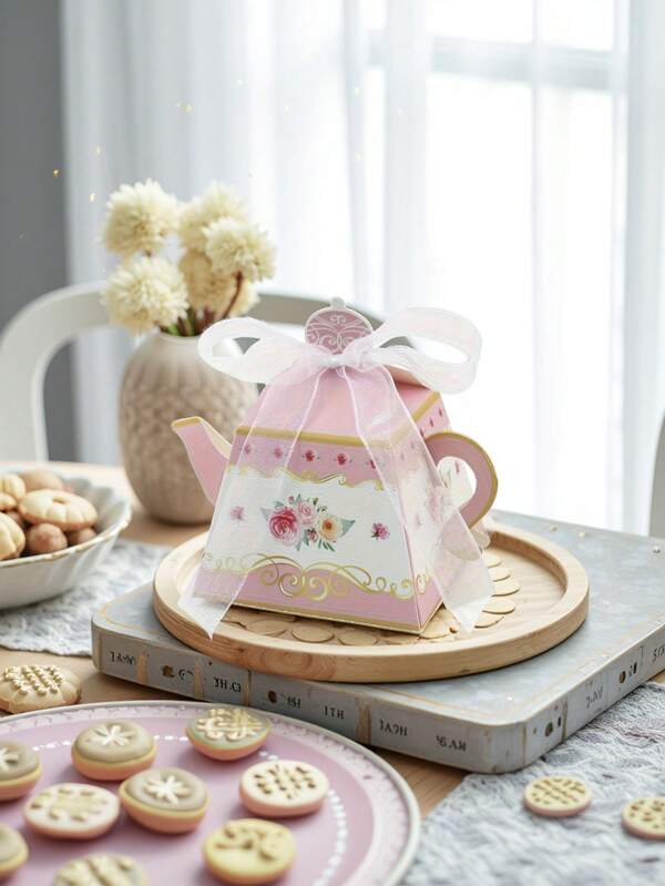 5pcs Tea Party Gift Box, Vintage Floral Teapot Box, Flower Tea Party Gift Box, European Candy Box, Teapot Candy Box, Tea Party Decoration, Suitable For Afternoon Tea Time, Garden, Bride's Wedding, Birthday, Party