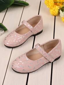 1 双婴幼儿女童银色印花软 PU 平底鞋，圆头 TPR 防滑轻便舒适内衬波西米亚休闲公主鞋，适合 1-12 岁学生、派对、舞蹈、日常穿着、春秋季 - 粉色 - 查看 1