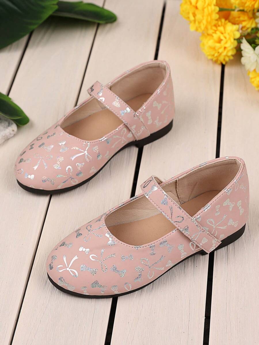 1 双婴幼儿女童银色印花软 PU 平底鞋,圆头 TPR 防滑轻便舒适内衬波西米亚休闲公主鞋,适合 1-12 岁学生、派对、舞蹈、日常穿着、春秋季 - 粉色 - 查看 1