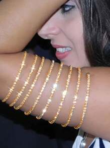 1 pièce Bracelet de bras décoré de strass minimaliste et mode, convenant pour le port quotidien, les tenues de soirée, les fêtes sur la plage et les festivals de musique