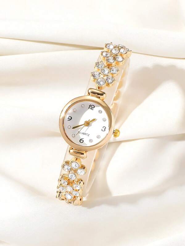 1pc Fashionable Women's Bracelet Watch With Rhinestones, Minimalist & Elegant For Daily Wear, Parties, Birthday Gift
