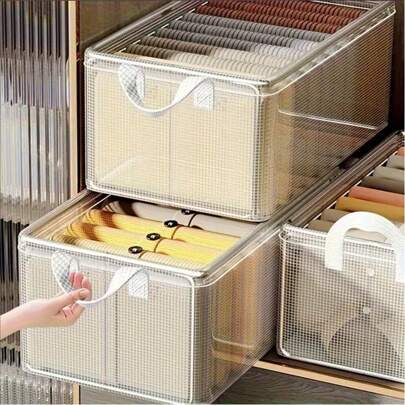 Wardrobe Storage Box PVC Mesh Drawer Storage Box - Multi Functional Foldable And Washable Clothing And Quilt Storage Box Waterproof, Clothing Storage Box, Storage Basket, Clothing And Pants Storage, Storage Box, Dormitory Home Wardrobe Storage Box, Foldable Dustproof Clothing And Pants Storage Box, Home Dormitory Beauty Selection, Clothing Storage Box, Wardrobe Organizing, Underbed Storage Basket