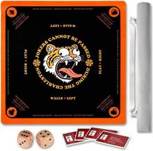 Estera de Mahjong con reglas para la mesa, set de viaje de Mahjong, antideslizante y silencioso, incluye 2 dados y 1 bolsa de almacenamiento de terciopelo de coral para la estera de Mahjong, cartas de Mahjong 2025 (negro) - Blanco y Negro - Ver 1