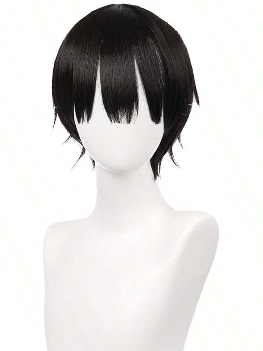 Black Short Hanako-Kun Cosplay Wig & 1 Hair Net Cap, For Anime After School: The Darker Side Of The School Theme Costume Party; 33BK - Hanako-kun - View 1