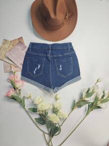 Pantalones cortos ajustados de cintura de mujer con denim lavado Elastic, pantalones cortos casuales y cómodos de verano