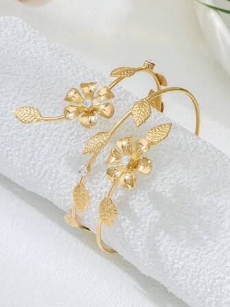 1 Pc Flower Floral Decor Metal Arm Cuff / Metal Wire Wrap Design Upper Arm Bangle / Women Arm Band