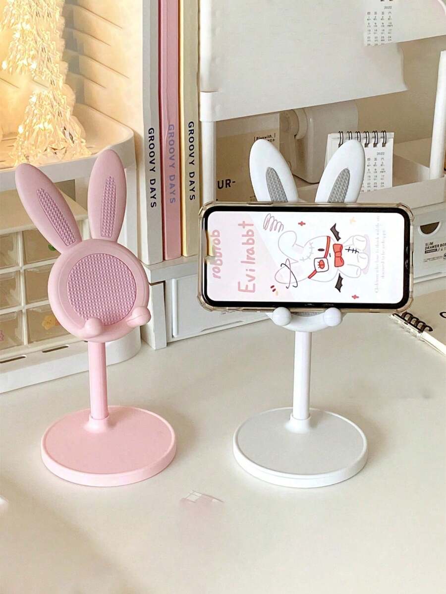 1pc Cute Adjustable Rabbit Shaped Phone Stand, Perfect Desk Decor & Student Companion For Slouchy Time
