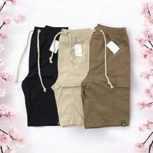 1 PECA / 3 PECAS Shorts cargo infantil , sarja de algodão, cintura elástica, 4 bolsos - Multicolorido - Visão 2