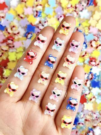 30 件随机混合 abs 卡通太阳镜外星人可爱指甲饰趣味美甲配件 DIY 美甲用品指甲美甲宝石