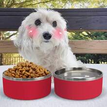 New-15  Dog Bowl For Food And Water, 64 Oz Stainls Steel Pet Feeding Bowl,  Non-Skid Double Wall Insulated Heavy Duty  Rubber Bottom For Medium Lar Dogs (64 Ounc/8 C, Red) - 紅色 64 盎司 - 查看 4
