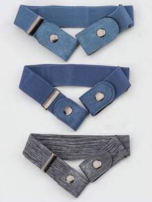 3pcs Simple Canvas Elastic Belts Stylish Casual Invisible Belt Dress Coat Accessories For Boy And Girl - Multicolor - View 7
