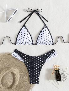 Áo bikini hở lưng chấm bi thời trang mùa hè mới & quần bikini xếp nếp cắt cao, bộ đồ đi biển cho nữ - Nhiều màu - Xem 3