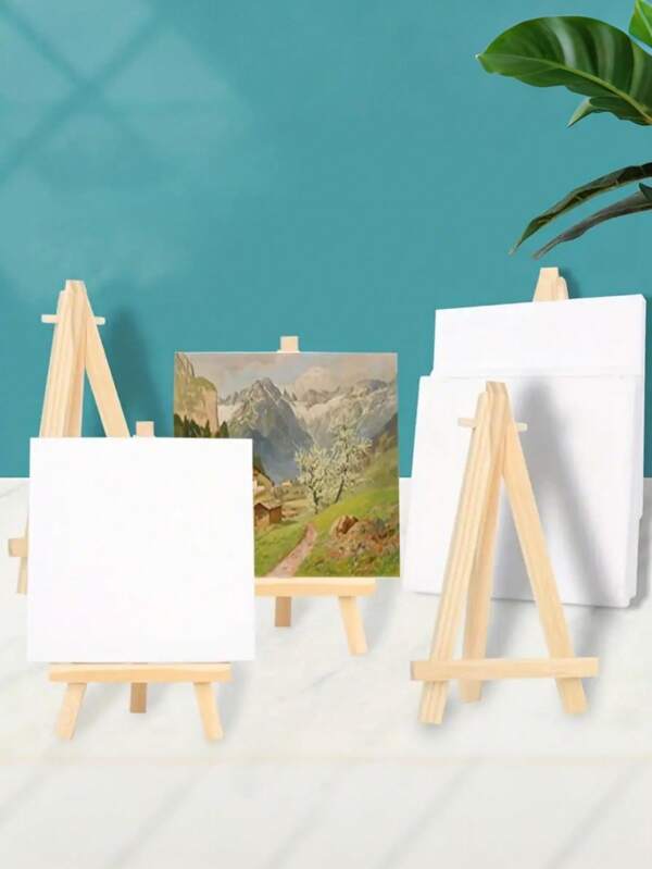4pcs Wooden Mini Easel Art Display Stand, Adjustable Triangle Tabletop Painting Easel For Canvas Art, Craft, Drawing, Sketching, Art & Sewing Supplies Storage (Random Color)