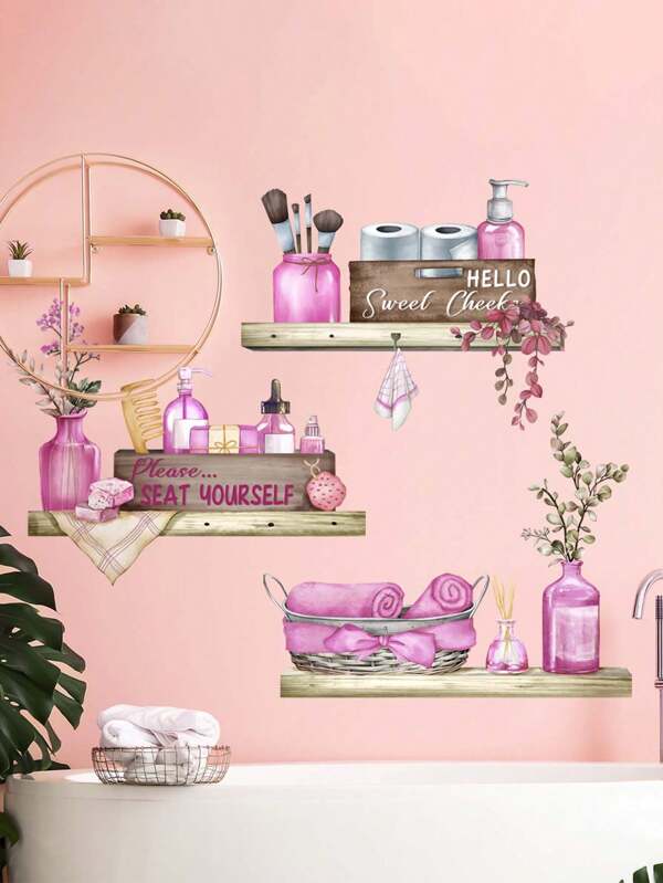 1pc Wall Stickers Creative Multiple Colors Vase Makeup Brush Rack Stickers 35.43*11.81 Inches Durable Waterproof Dustproof PVC Stickers Materials Removable Wear-Resistant Self-Adhesive Easy-To-Tear Stickers Suitable For Wall Decoration Background Wall Living Room Bedroom Home Decoration Self-Adhesive Wall Stickers Home Decoration Make Your Life A New Holiday Decoration Stickers Birthday Graduation Gifts
