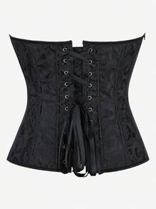 Overbust Corset Top Bustier, Strapless Form-Fitting Bodice With 11 Boning, Waist Cincher Slimming Top, Side Zipper, Stage Performance Costume - Black - View 5
