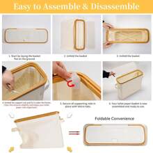 Bamboo Toilet Paper Storage Holder With Lid - Collapsible Organizer Basket For Bathroom RV Closet, Waterproof Oxford Canvas Holds 12 Regular Rolls, Freestanding Cabinet With Handle, Dustproof Cat-Proof Tissue Box, Easy No Tools Assembly, Compact Space Saving Storage Solution Back To School