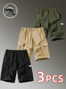 3 pezzi Pantaloncini cargo casual e spaziosi con stampe per ragazzi e adolescenti, sportivi e rilassati, adatti per primavera/estate/autunno