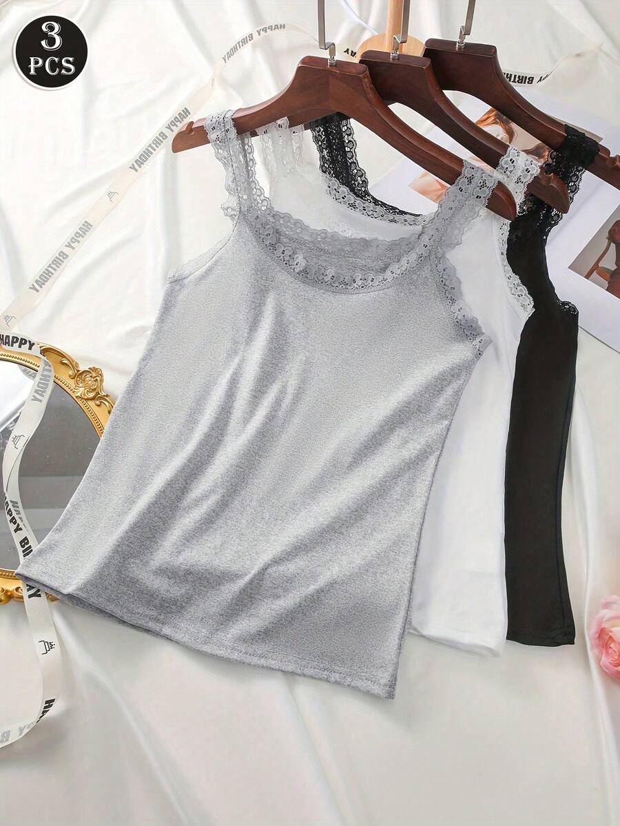 Women's 3-Color Lace Cami Tank Tops Set - Lightweight Sleeveless Stretch Shirts For Everyday Wear - Nhiều màu - Xem 1