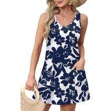 OFEEFAN Womens Summer Dresses 2025 V Neck Sleeveless Sundresses With Pockets Beach Vacation Clothes Floral/Plain - 花卉 42 - 查看 2