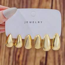 12 perechi de cercei retro minimalisti CCB geometrici asimetrici din rășină aurie, design de înaltă calitate, potriviți pentru purtare zilnică, întâlniri și festivaluri - Costum auriu - Vizualizare 6