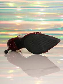 女士尖头玻璃凝胶带细高跟凉鞋，优雅迷人时尚派对晚会酒红色浅口鞋