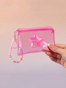1pc Kids Summer Beach Transparent Coin Purse, Star Glitter Colorful Mini Wallet With Zipper & Strap, Unisex For Boys & Girls - Multicolor - View 13
