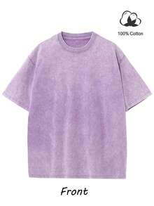 Black Cat Floral Pattern, Interesting Print, Vintage Washed Cotton T-Shirt, Y2k Style, American Street Style, Suitable For Men And Women - Màu tím - Xem 2