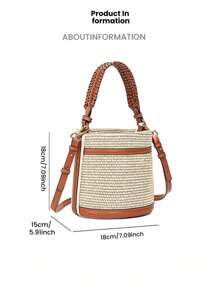 Bolso de paja estilo bohemio tipo barril pequeño - Bolso convertible tipo tote inspirado en diseñadores para playa o commute, bolso de hombro reversible con detalles de patchwork (nuevo lanzamiento de verano)