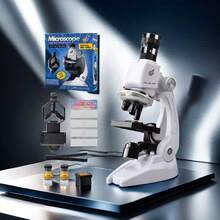 Mikroskop powiększający 1200x, klasyczny biały mikroskop z 3 regulowanymi poziomami powiększenia, edukacyjna zabawka STEM dla dzieci, odpowiednia jako oświecający prezent dla chłopców i dziewcząt