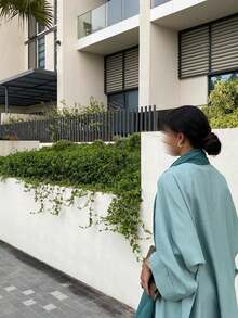 1 件优雅休闲简约长袍，阿拉伯迪拜时尚开襟长袍，适合日常穿着和聚会，无需头巾 - 藍色 - 查看 2