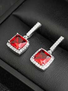 MOONSO 1 Pair Fashionable & Glamorous Pink Crystal Stud Earrings, Versatile For Formal Events, Party, Gift For Women