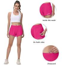4-Inch Workout Shorts For Women With Zippered Pocket & Built-In Liner - Athletic Running Yoga Gym Shorts - 玫紅色 - 查看 9
